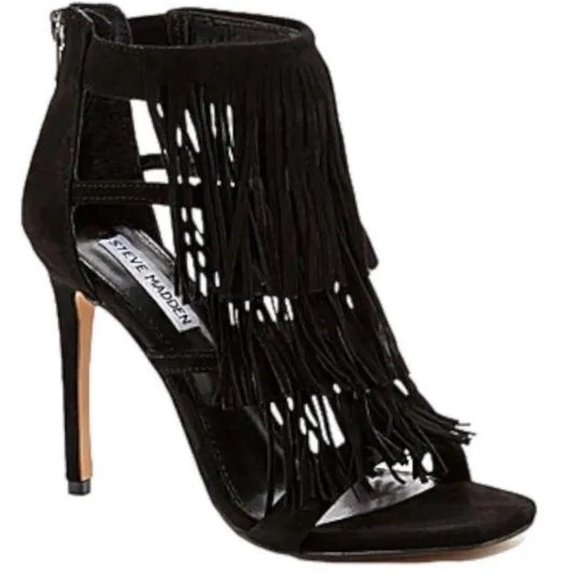 Steve Madden Shoes - Steve Madden Black Suede Fringe Stilettos_Pre=Owned
